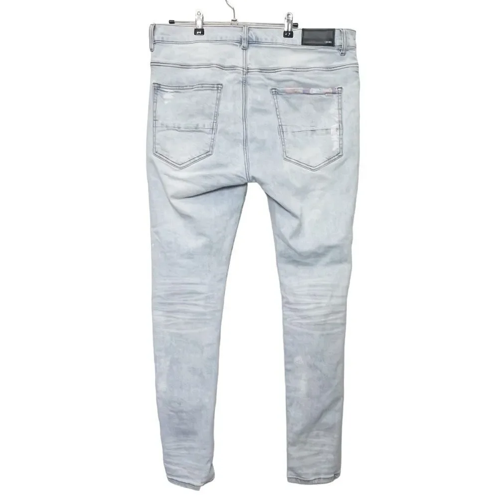 AMIRI Painter Distressed Skinny Jeans Men's Size 36 Blue Tie‎ Dye Paint Spots